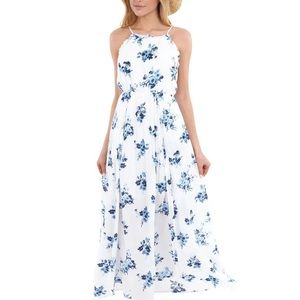 MOON RIVER BACK TIE MAXI DRESS Size Medium white & blue flowers